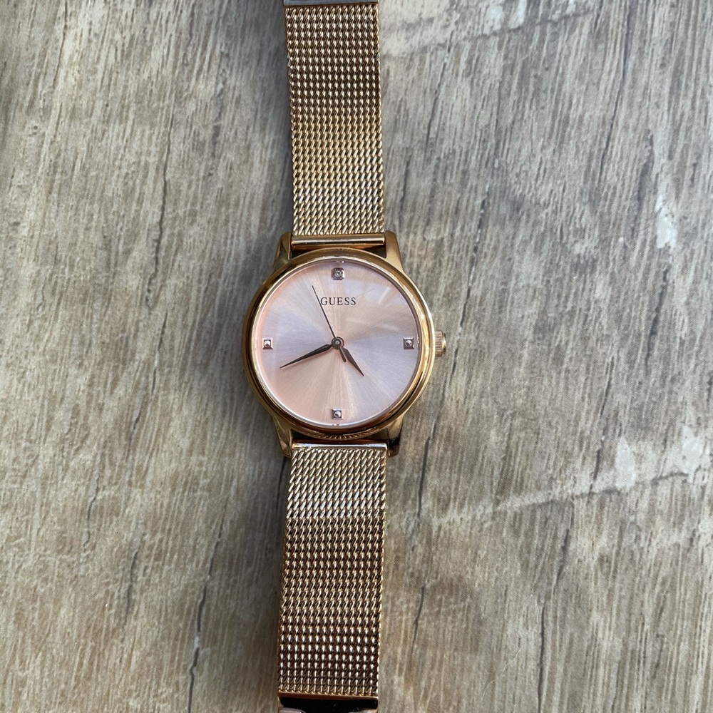 Guess rose gold watch mesh band pink face